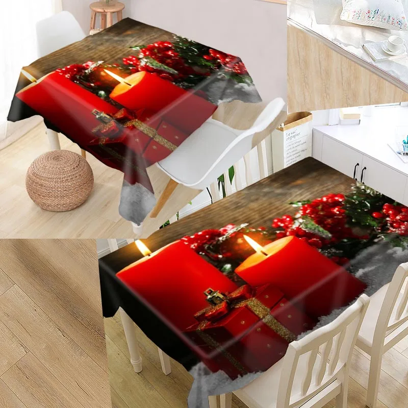 

Christmas Candles Custom Table Cloth Oxford Fabric Rectangular Waterproof Oilproof Table Cover Family Party Tablecloth