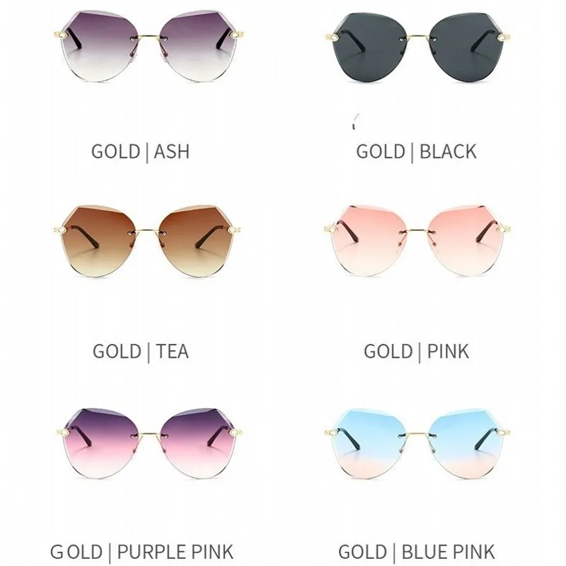 Модные женские солнцезащитные очки без оправы с градиентом цвета океана в