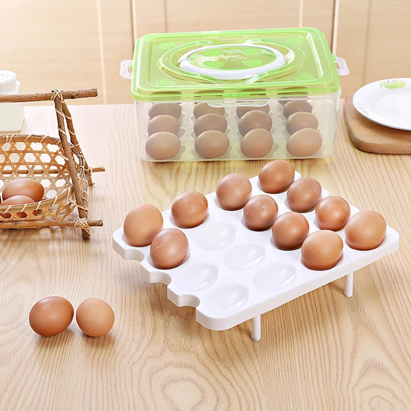 

Economical Visible Egg Tray Case with 2 Layers 32 Cells Eggs Storage Box with Lid & Handle Kitchen Organizer for Refrigerator ds
