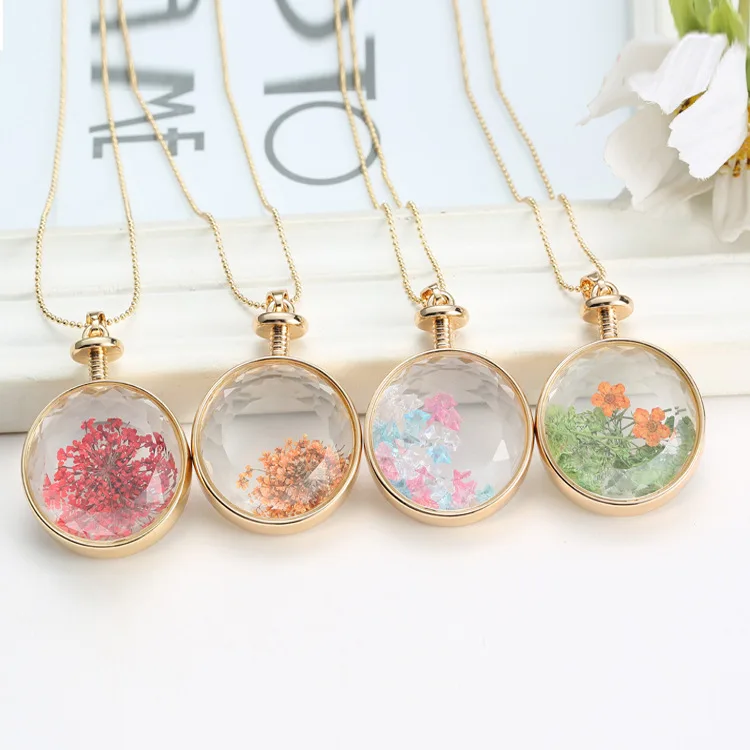 

New Arrival European Necklace Women Round Stars Dried Flower Colorful Starry Sky Plant Pendant Necklace Jewelry Gifts For Girls
