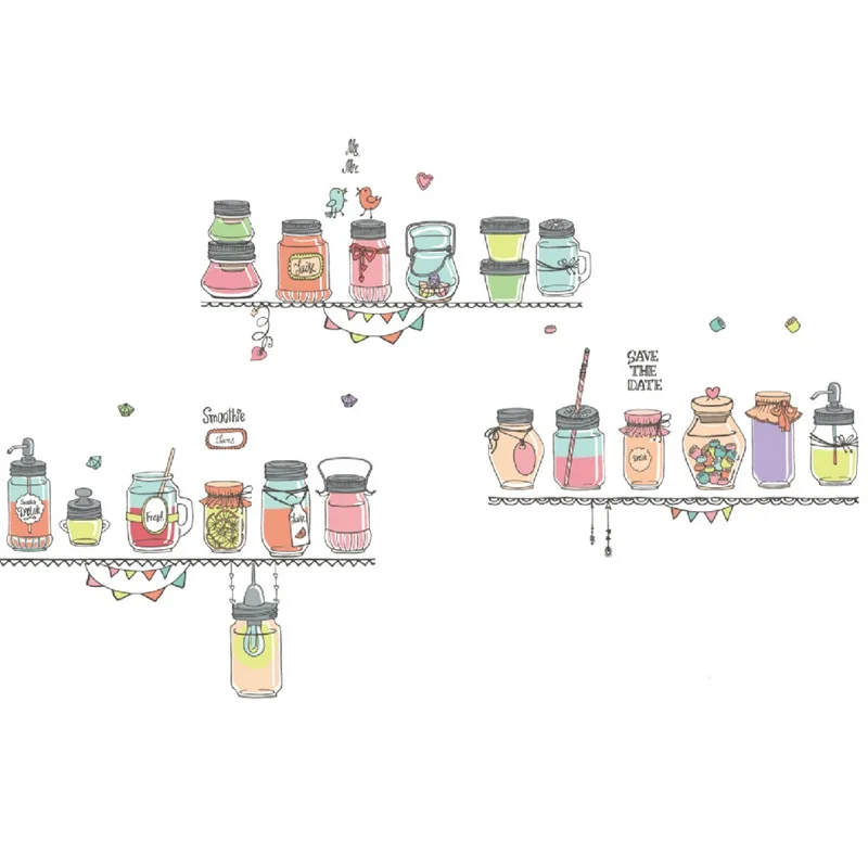

Home Wall Stickers Kitchen Cupboard Dining Room Poster Self Adhesive Seasoning Bottle Pattern Decal Creative Decor Mural Vinyl