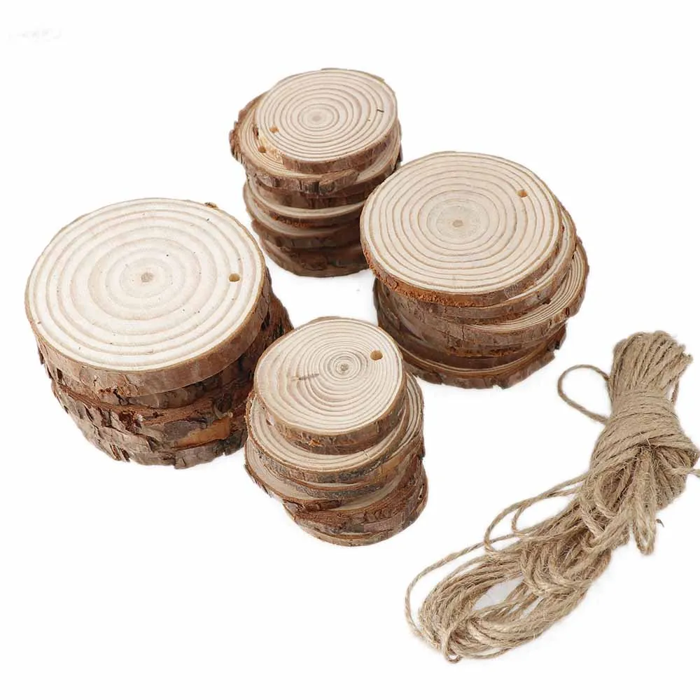 4-9CM Natural Round Wood Slices Circles With Hole Rope Crafts For Christmas Ornaments Decor DIY Kids Painting Decoration | Дом и сад