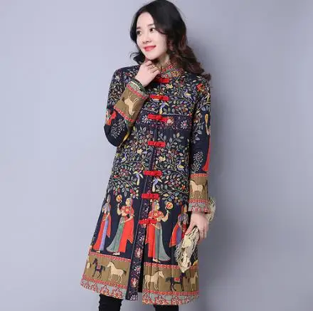 Женское хлопковое пальто с воротником-стойкой свободное винтажное в китайском