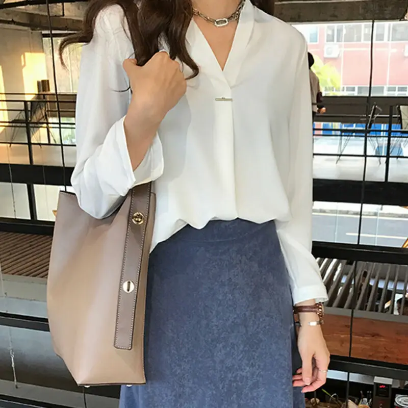 

Women V Neck Office Work Blouse Long Sleeve Business OL Party Shirt Casual Top