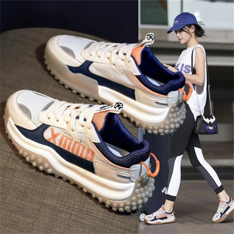 Кроссовки женские из ПУ кожи сетчатые дышащие на платформе Нескользящие