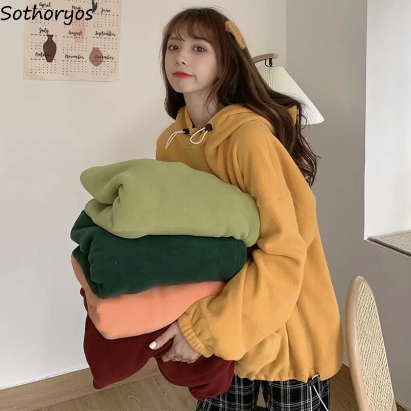 

Толстовка Женская мешковатая, с капюшоном, однотонная, с длинным рукавом, кофты с капюшоном из овечьей шерсти