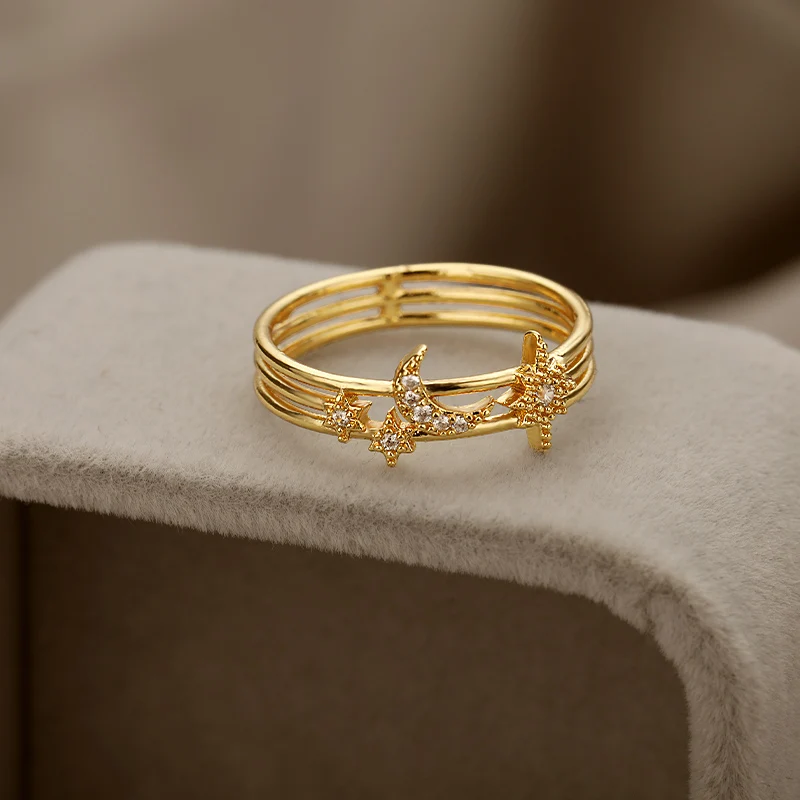 

Zircon Sun Moon Star Rings For Women Girlfriend Gold Starfish Finger Female Ring Charm Korean Fashion Jewelry Accessories 2021