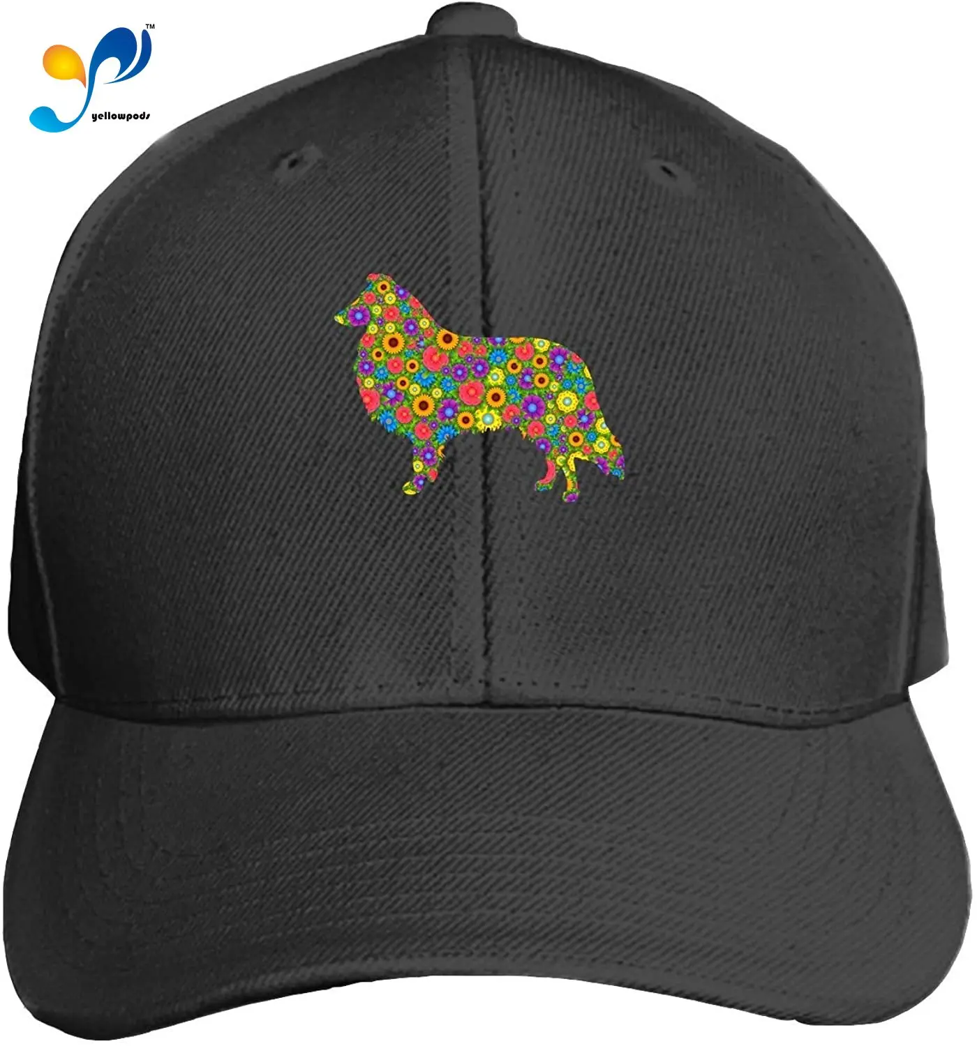 

Customized Unisex Floral Border Collie Trucker Baseball Cap Adjustable Peaked Sandwich Hat