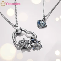 the new silver plated snake chain heart pendant necklace diy shining star and crescent pendant beaded necklace boy girl jewelry