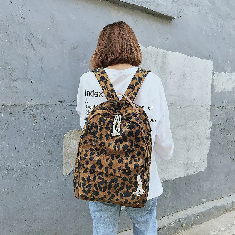 Leopard Design Women Backpack Large Capacity Corduroy Female Rucksack Fashion Travel Bag School Woman | Багаж и сумки