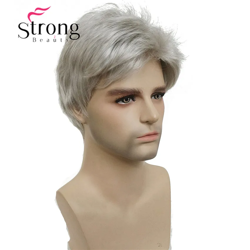 StrongBeauty темно-коричневый парик мужские короткие синтетические волосы парики выбор цвета - Цвет: 51 Silver grey