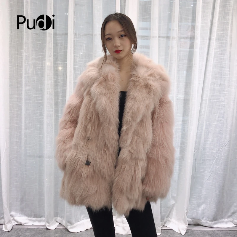 Pudi TX223902 женская повседневная обувь из натурального Лисьего меха, куртка, пальто с воротником с бортами; Женская модная зимняя одежда теплая натуральная меховая шуба, верхняя одежда