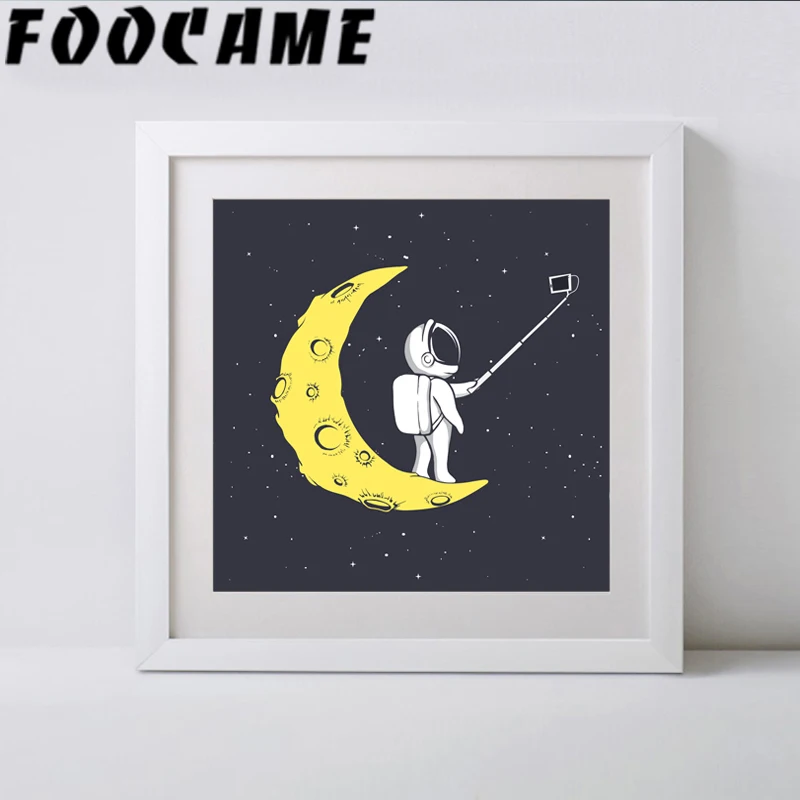 Мультяшный космонавт космическая планета Луна скандинавский холст печать