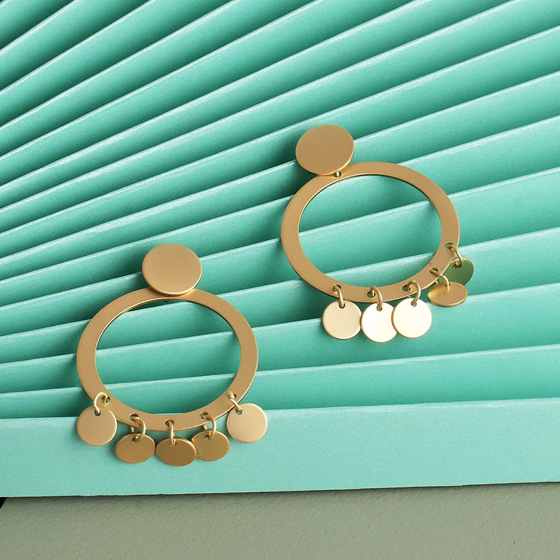 

Classic Style Fashion Matte Circle Geometric Ladies Earrings Exaggerated Oversized Fog Gold Drop Earrings Luxury Jewelry