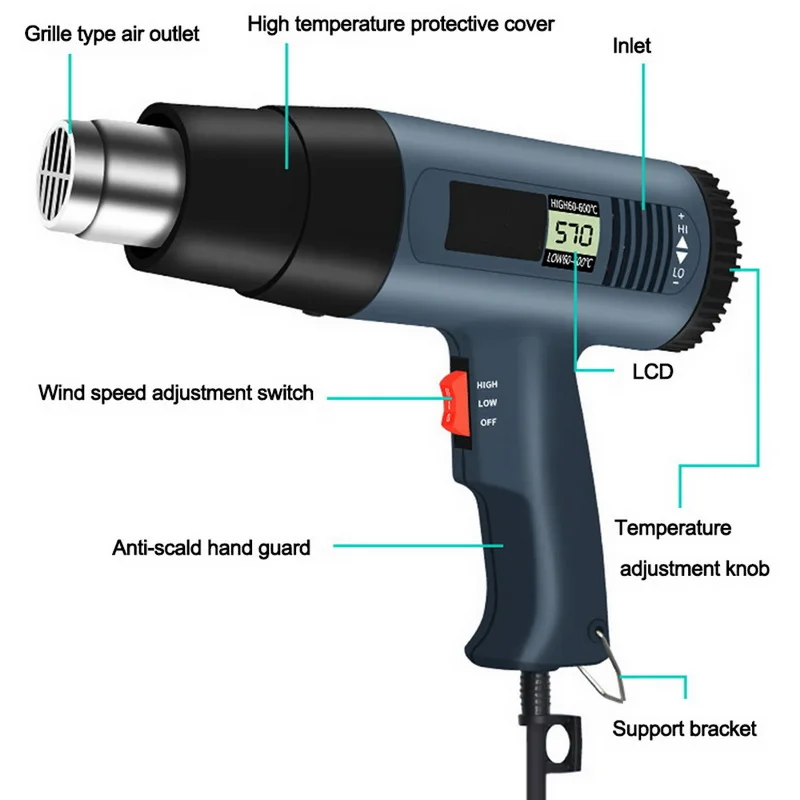 2000 Вт цифровой дисплей с регулируемой температурой горячего воздуха