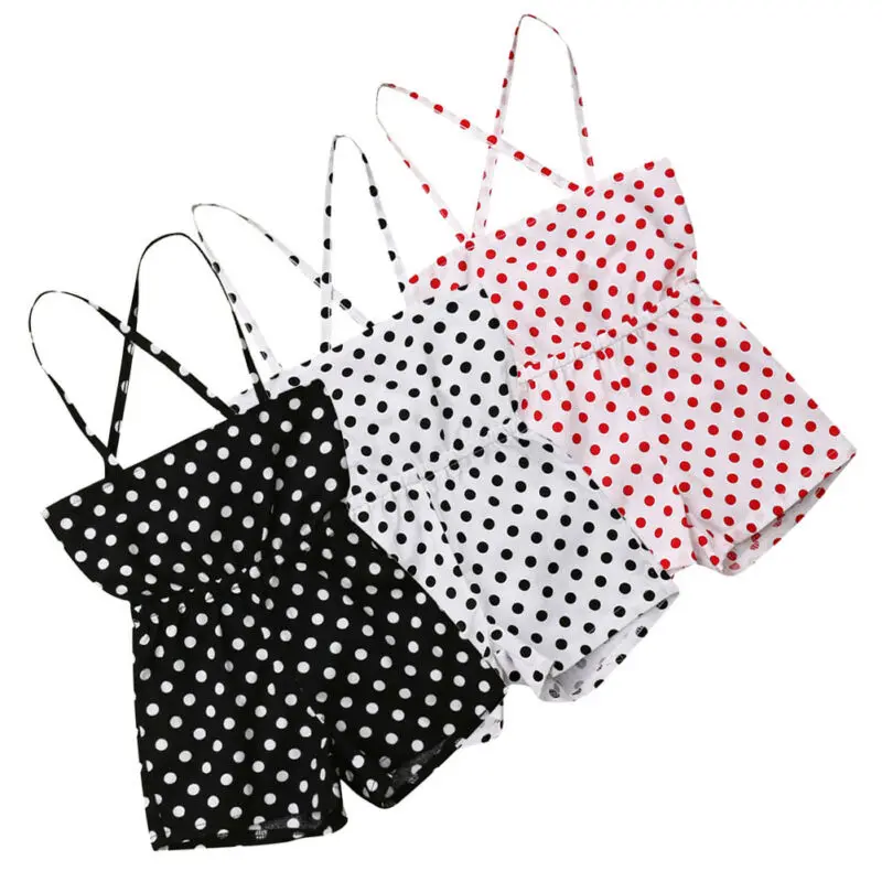 2019 новая одежда для малышей Одежда девочек летнее комбидресс в горошек Детские