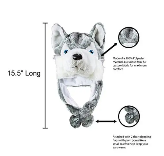 Husky Timber Wolf милая плюшевая шапка с животными теплая зимняя модная забавная |