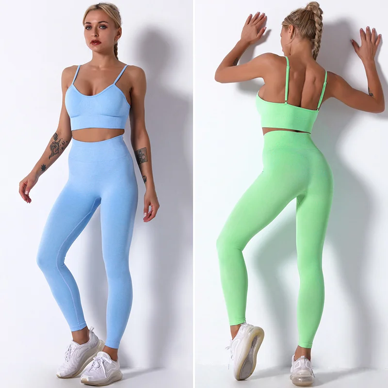 

Синие спортивные костюмы, костюм для фитнеса и йоги, спортивная одежда, спортивный комплект, эластичный бюстгальтер + Бесшовные Леггинсы с в...