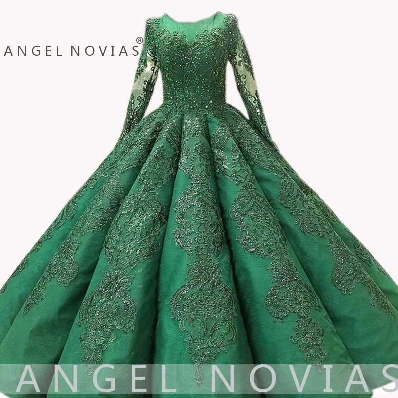 ANGEL NOVIAS, бальное платье с длинным рукавом, зеленый цвет, Саудовская Аравия, мусульманские свадебные платья,, Турция, Vestido de Novia, свадебные платья