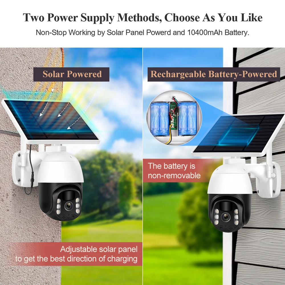 Techage 3MP Outdoor WiFi PTZ Security Solar Camera Wireless Battery IP PIR Human Detection Video Surveillance Waterproof |