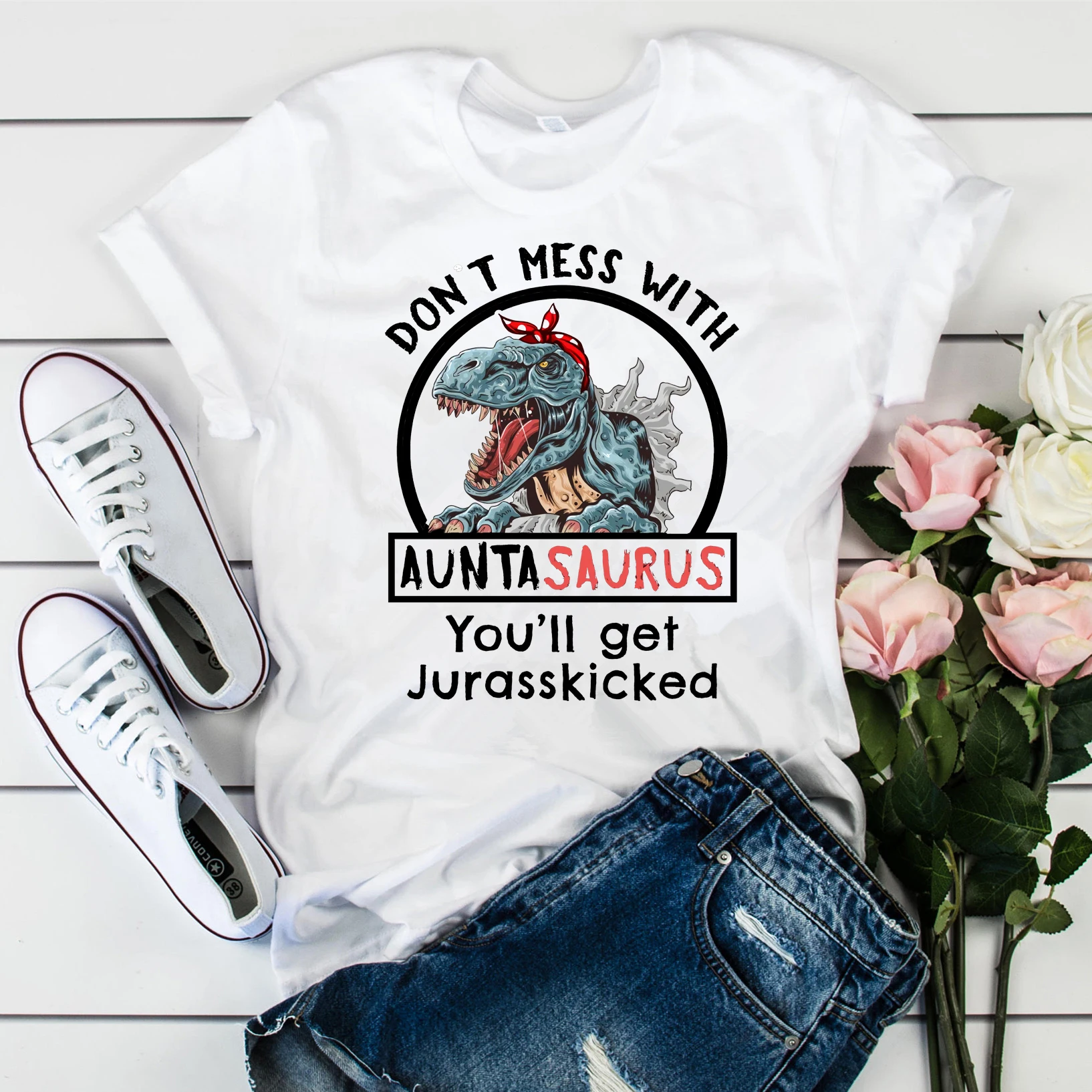 2020 футболка с надписью Don't беспорядок вами jurasskick забавная динозавром женские