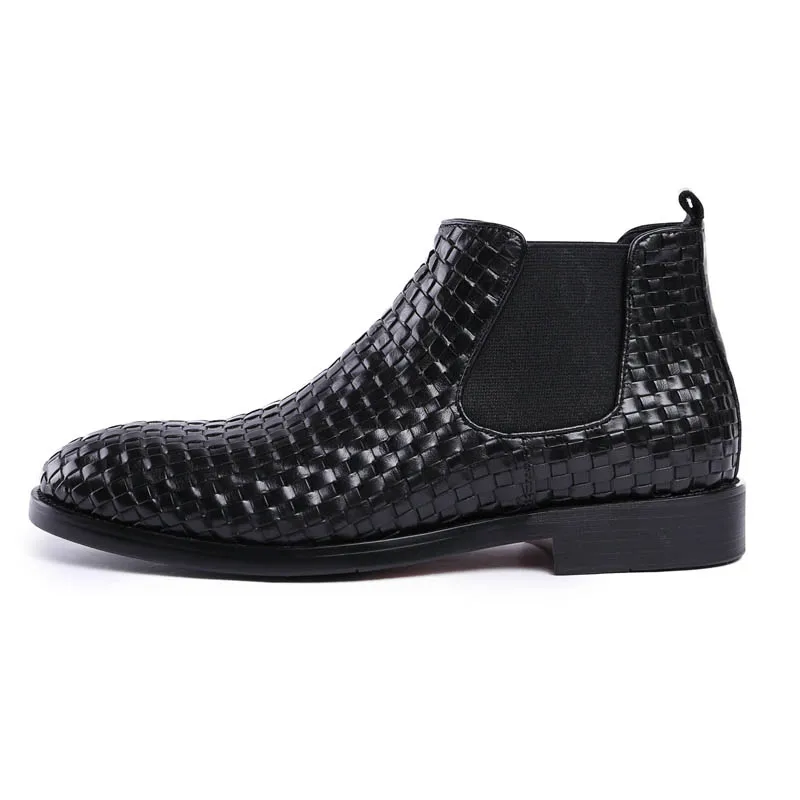 New Weave Men 2020 Genuine Leather Ankle Office Party Fashion Casual Chelsea Boots Male Black Coffee Round Toe Dress Shoes |
