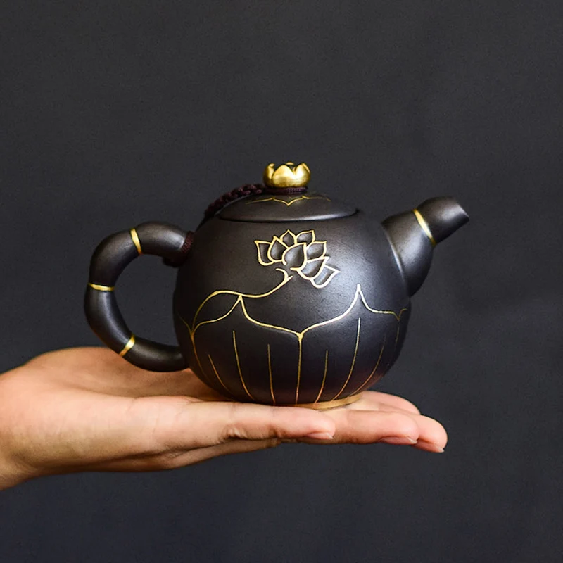 

Черная глиняная посуда чайник в стиле ретро ручной работы Gongfu, китайская кухня, кофейники, простые чайники, домашние товары DF50CH