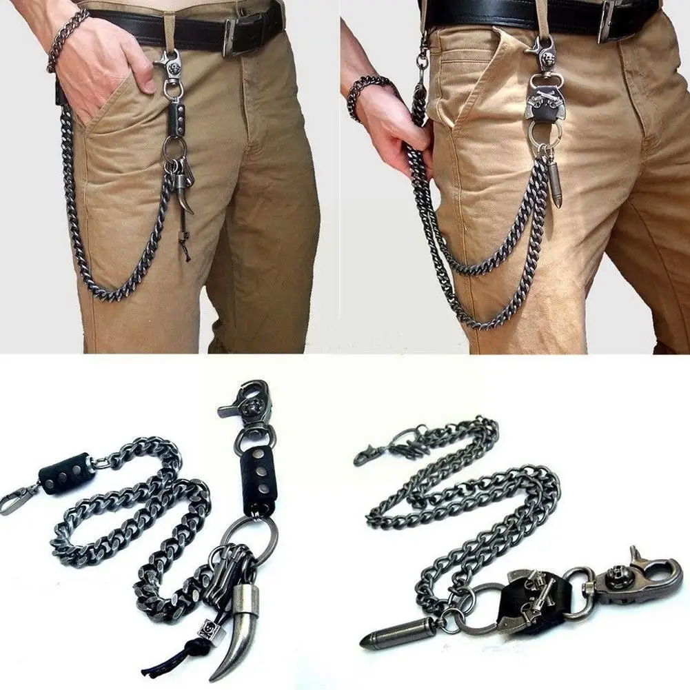 Waist Chain 2 Lines Punk Jean Adjustable Hip-hop Metal Men's Skull Accessories Chain Head Metal Pants Chain Gadgets for Men