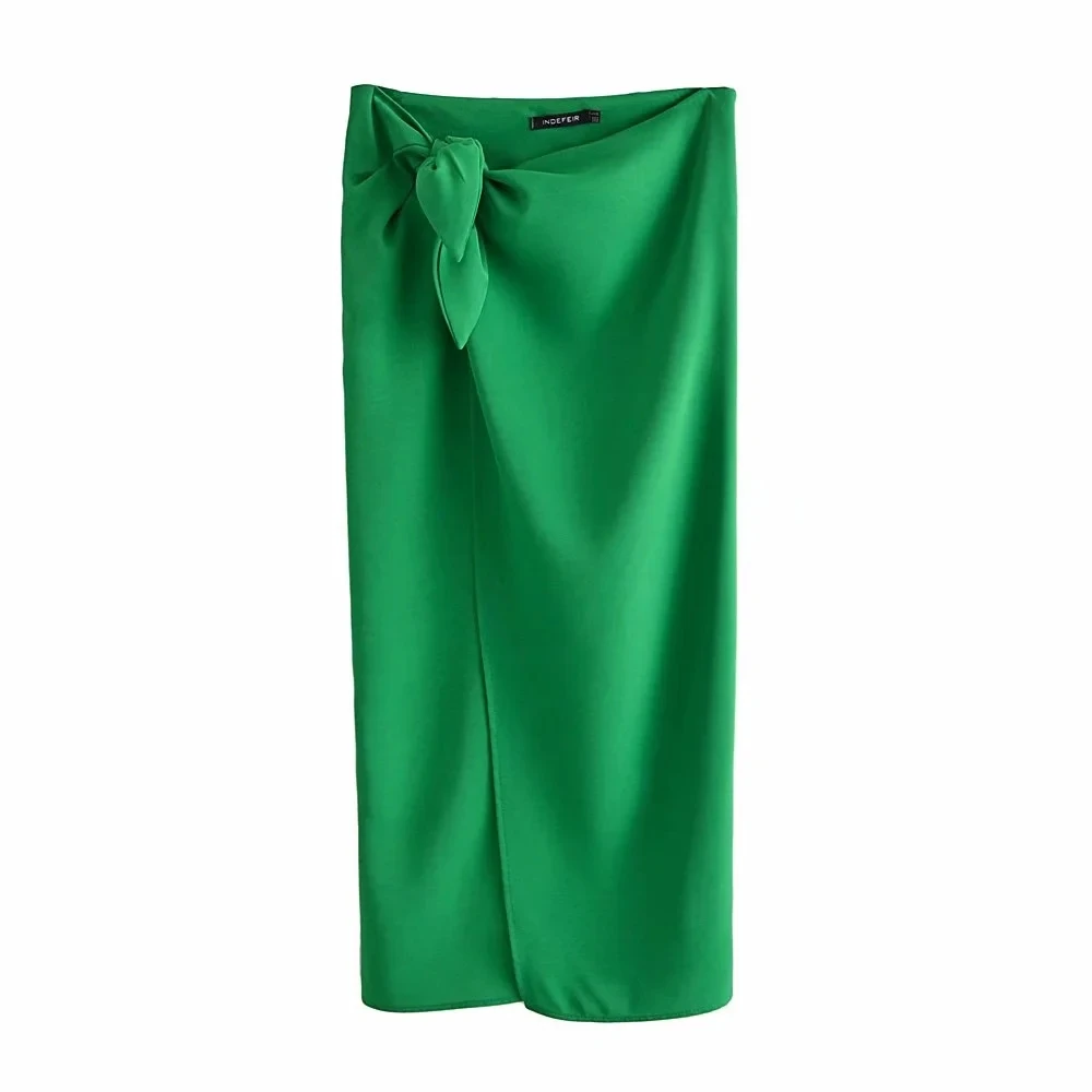 

Za Women Summer Elegant Slit High Waist Wrap Skirt Fashion Midi Pencil Skirts Slim Chic Side Zip Bow Tied Knotted Sarong Faldas