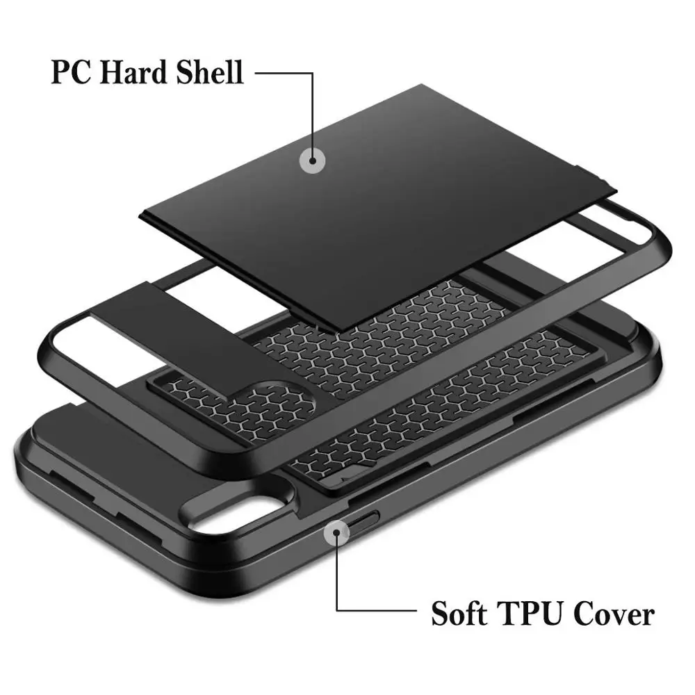 Роскошные слайдер держателем слотов для карт чехол портмоне телефона iPhone XS Max XR X 7