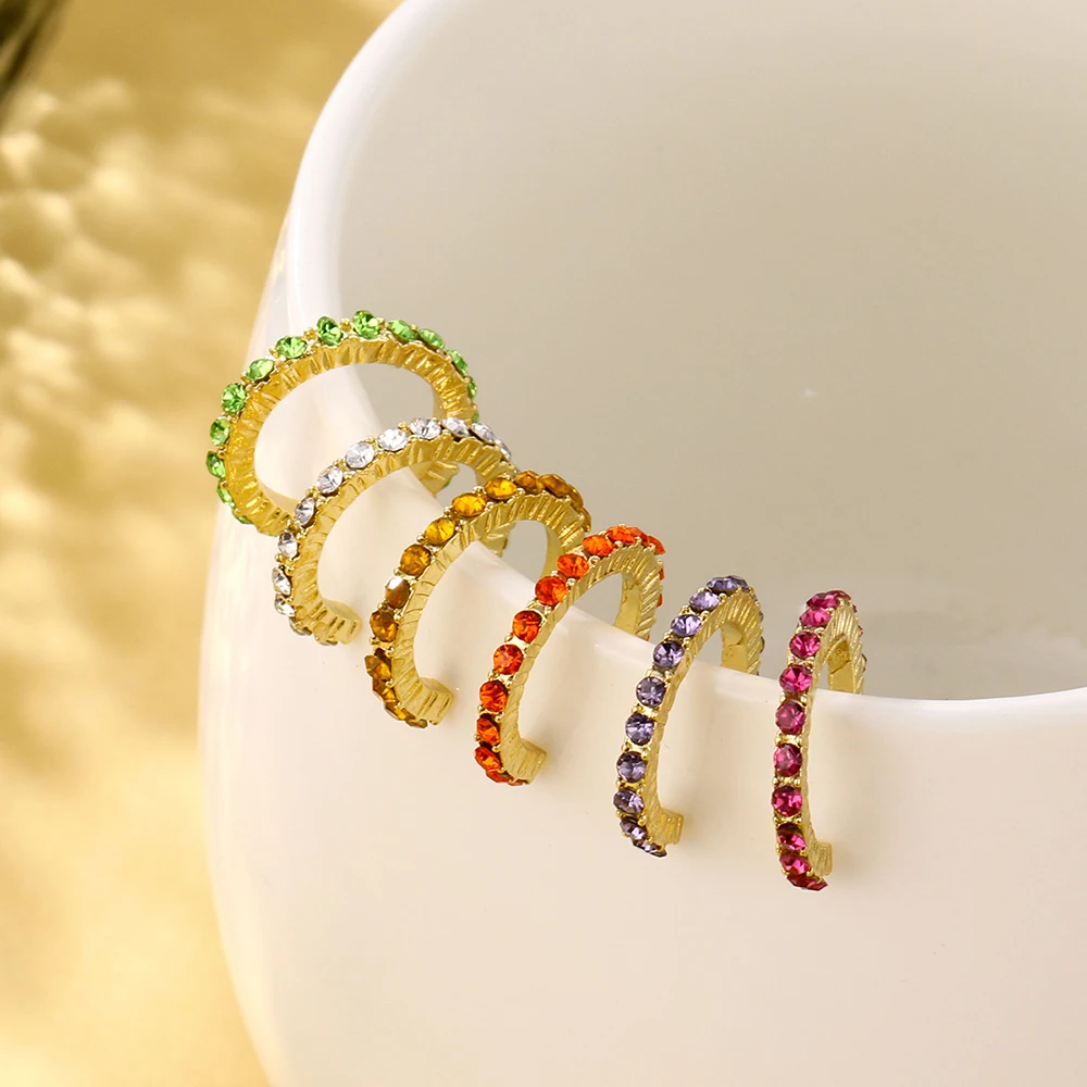 

Lost Lady 6 Pcs/Set Colorful Rhinestone C shaped Cuff Clip Earrings for Women New Fashion Girls Earrings Wholesale Jewelry Gifts