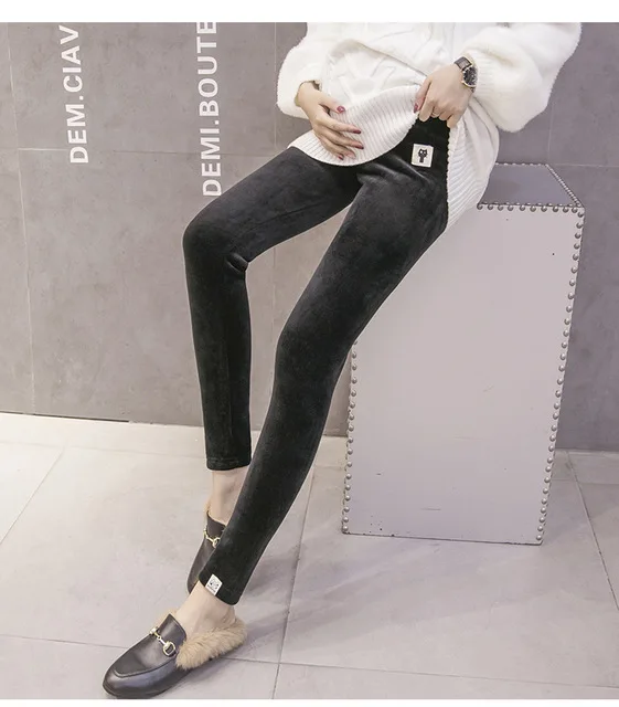 Зимние Леггинсы для беременных Толстая Регулируемая Талия бархатная линия