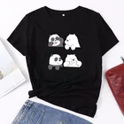 Женская футболка с милым мультяшным медведем пандой, летняя женская футболка с рисунком, черная повседневная женская футболка с коротким рукавом, черная футболка