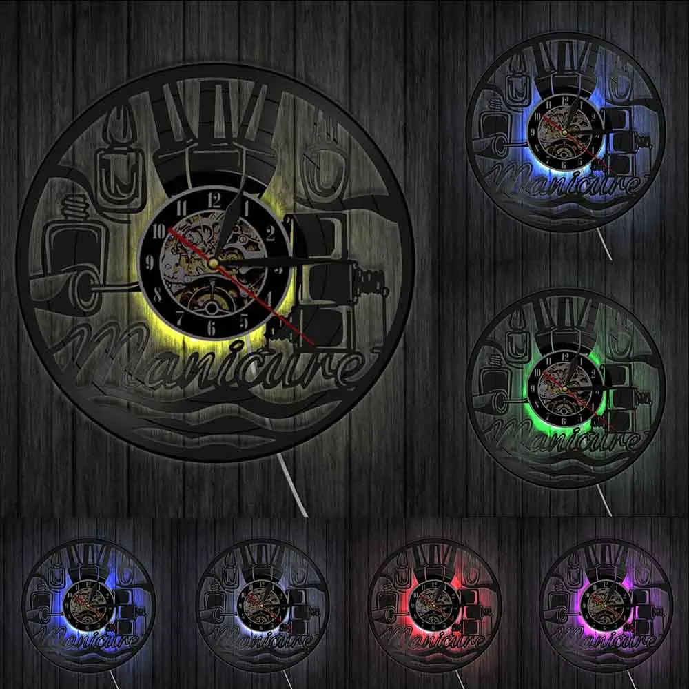 Настенные часы для маникюра Винтажные Украшения салона красоты с виниловой