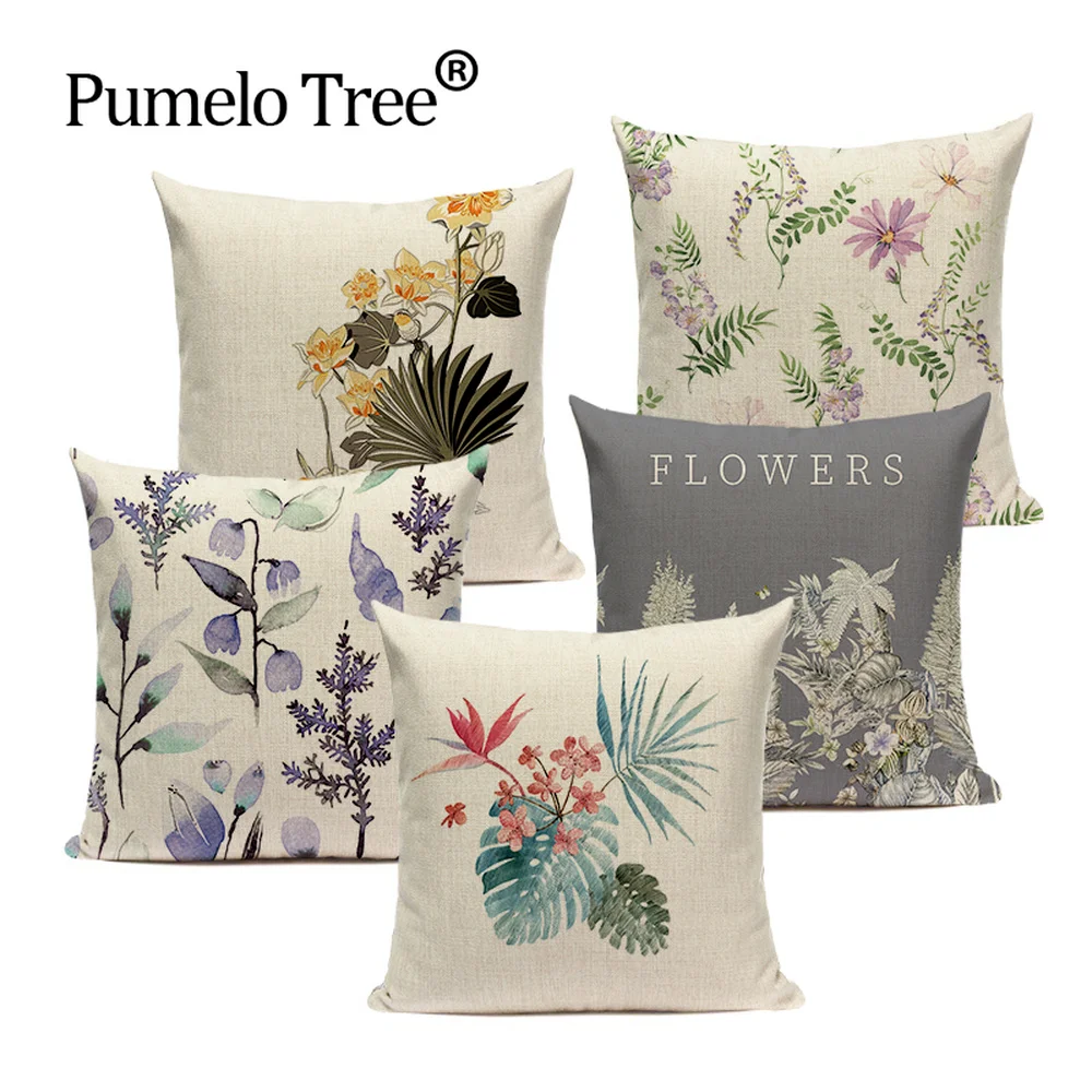

Элегантные подушки с цветочным принтом, чехол с растительным цветочным рисунком, квадратная подушка, Чехол 45-45 см с листьями, украшение для ...