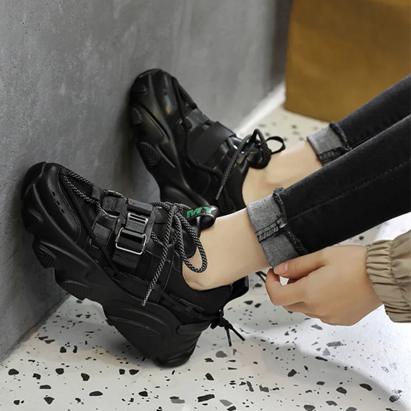 2020 New Fashion Ladies Platform Bottom Sneakers 6cm Casual Winter Women Plush Vulcanized Shoes Black | Обувь