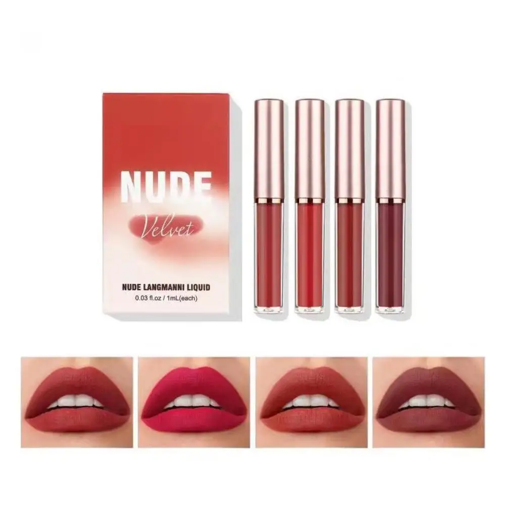 

Набор блесков для губ 4 шт./кор., стойкий и антипригарный матовый бархатный блеск для губ для всех случаев, макияж