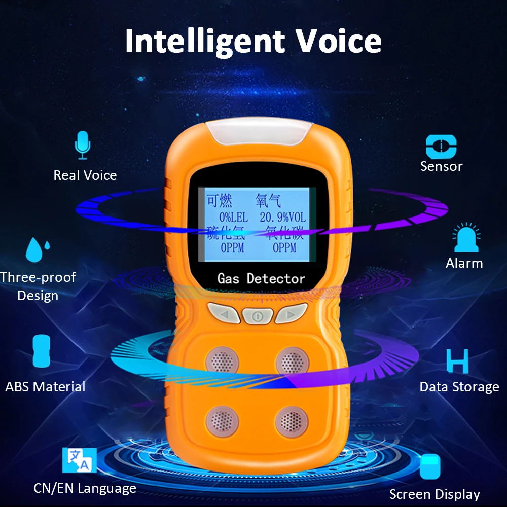 4 in 1 Gas Detector CO H₂S O₂ LEL Monitor Digital Handheld Toxic Carbon Monoxide Hydrogen Sulfide Air Quality Tester | Инструменты