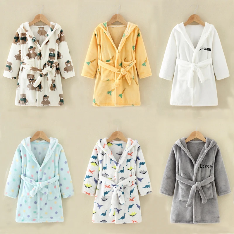 

Boys And Girls Flannel Pajamas Robe Autumn Winter Children Bathrobe Soft Comfortable Kids Baby Cute Homewear Clothes