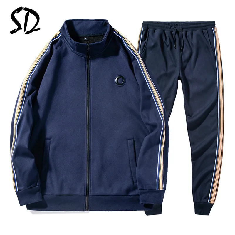 Спортивный костюм мужской в полоску Повседневная Спортивная одежда на молнии с