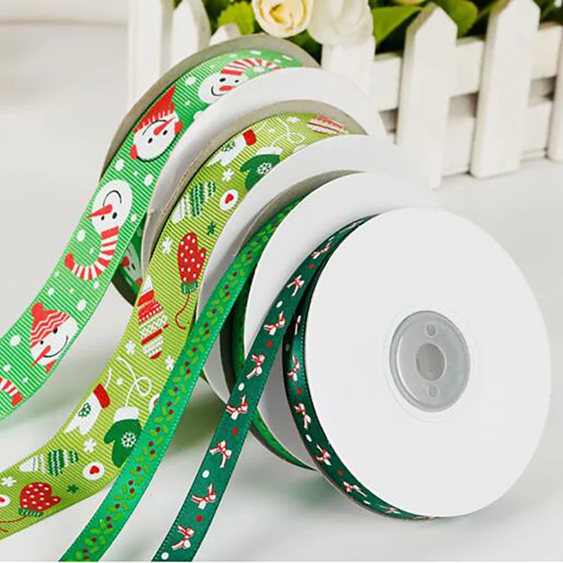 22 м/лот сатиновая лента с принтом Merry ChristmasPrinted DIY аксессуары для волос материалы