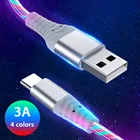 Светящийся кабель Micro USB Type-C, кабель для быстрой зарядки для iPhone, Samsung, Micro USB мобильный телефон, Зарядные кабели, 3 А, кабель USBC для передачи данных