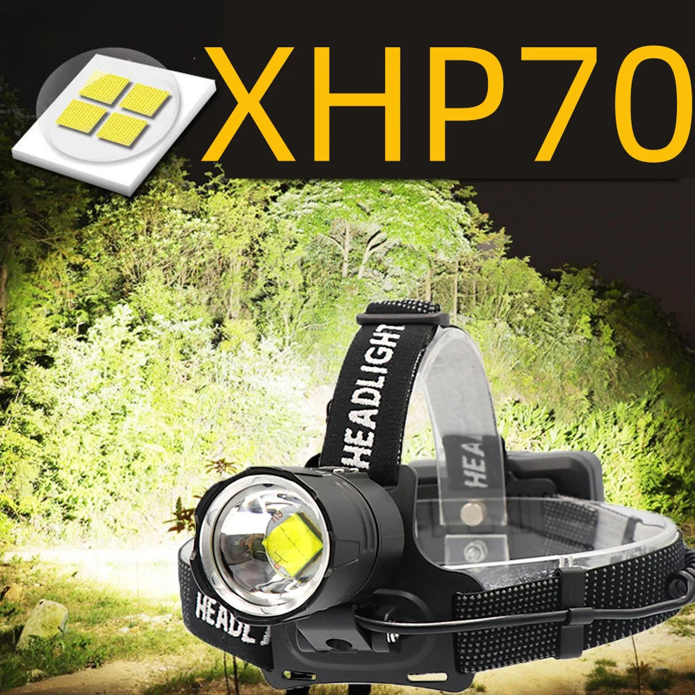Светодиодный налобный фонарь XHP70.2 8000 лм перезаряжаемый с usb увеличением высокая