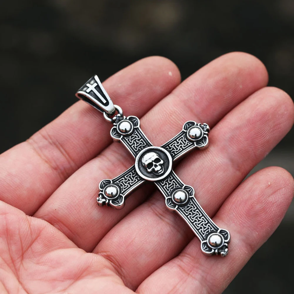 

Gothic Skull Cross Pendant Stainless Steel Biker Men Necklace Punk Hip Hop Skull Pendant Chain Fashion Jewelry Gift Wholesale