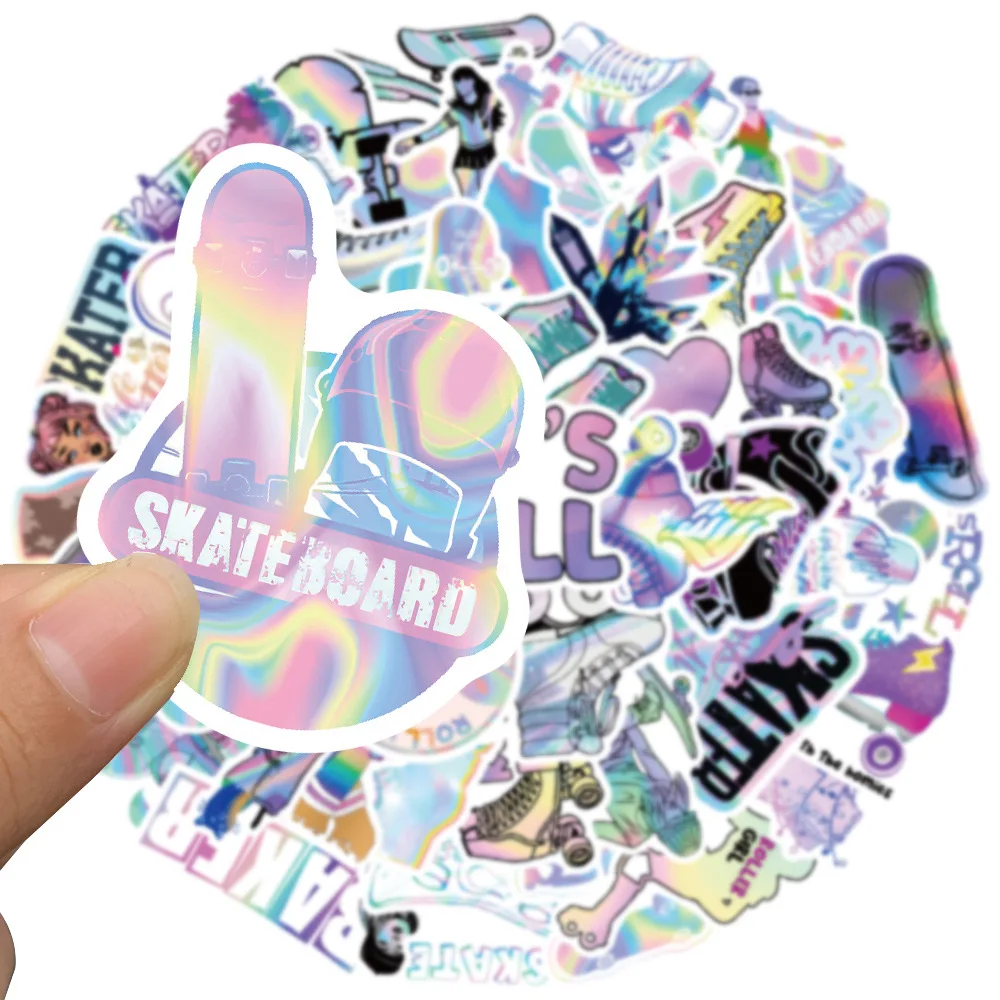 10/30/50 шт. Крутые скейтборды с голографическим гравировальным лазером для наклеек DIY на телефон, багаж, автомобиль, шлем для детей.