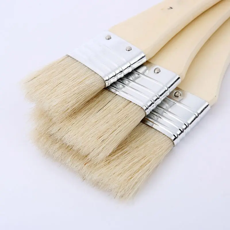 

3pcs/set Oil Painting Brush Different Size Bristle Hair Wooden Handle Kids Student Art Supplies