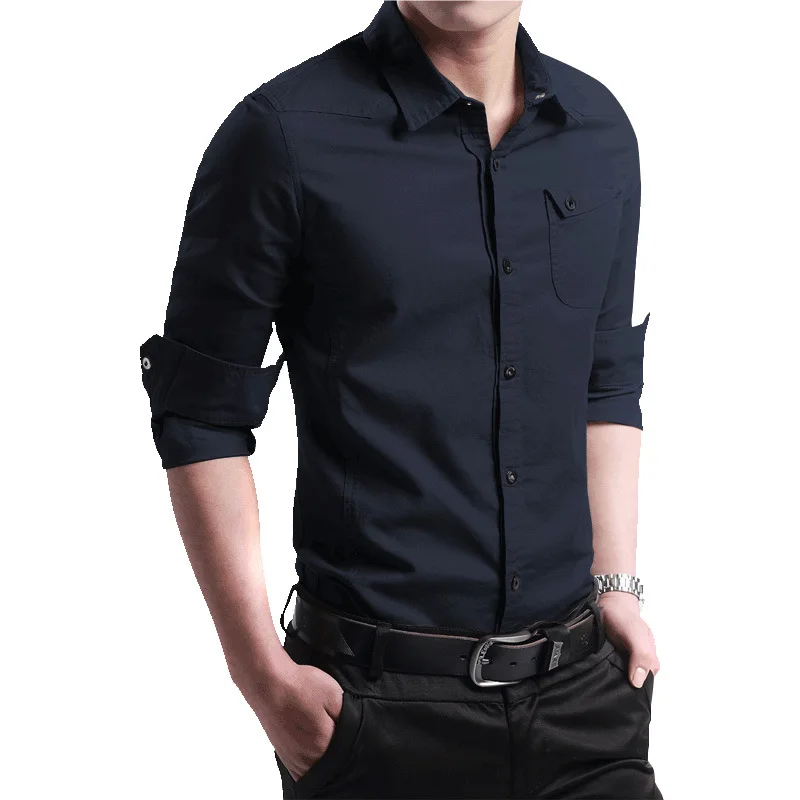 Men's shirt casual Slim Solid color Cotton shirt Business Male Social Dress Shirt Spring long sleeve shirt Men TJWLKJ