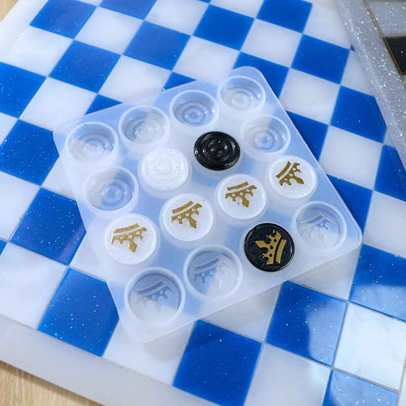 

2Pc DIY Checker Resin Mold Set International Chess Resin Mold Chess Board Mold