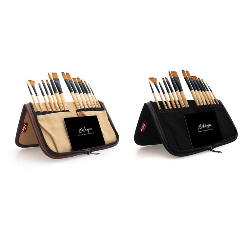 

XILEYW Brush,14 Pieces of Korean Yellow Nylon Wool Water Powder Acrylic Brush Painting Bag Set, for Fine Arts Sketch