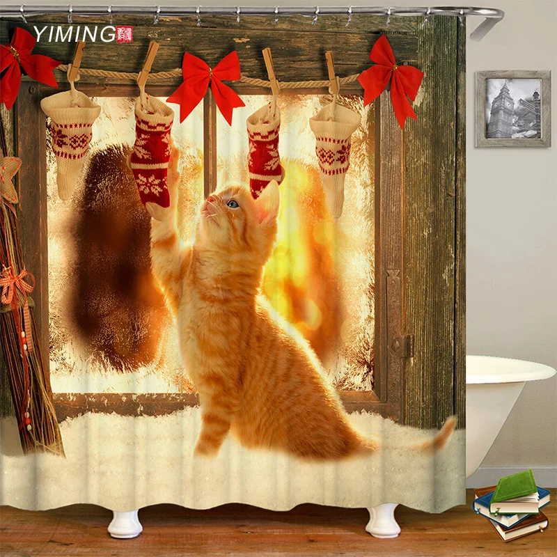 2020 Рождественская Водонепроницаемая занавеска для душа в ванную комнату